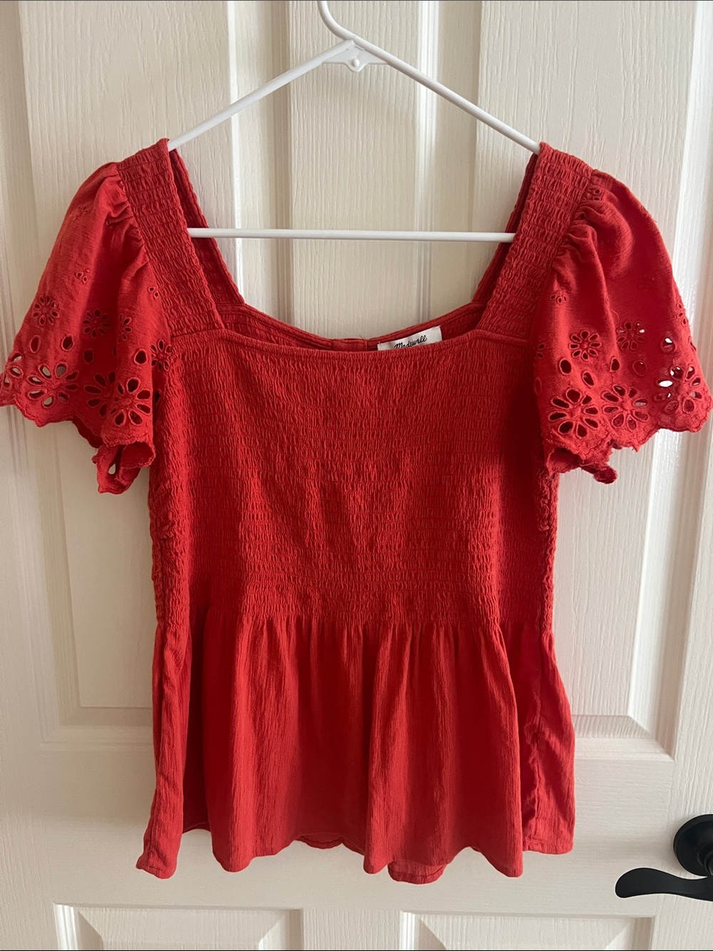 Burnt Orange Square-Neck Smocked Peplum Top - Women's